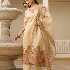 Viscose Assam Silk With Embroidered Beads Top Bottom Suit Set