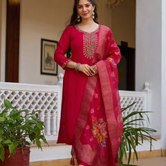 Viscose Chanderi With Embroidered Beads Top Bottom Suit Set