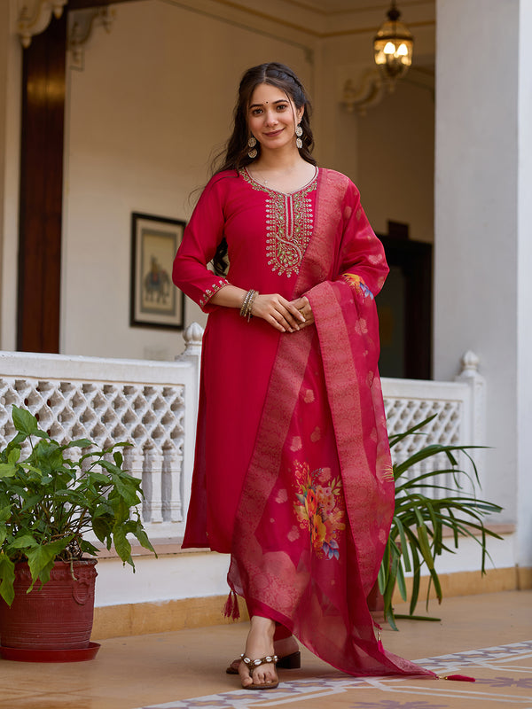 Viscose Chanderi With Embroidered Beads Top Bottom Suit Set