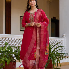Viscose Chanderi With Embroidered Beads Top Bottom Suit Set