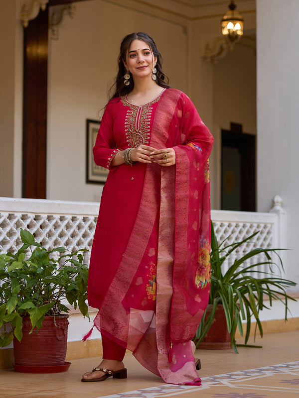 Viscose Chanderi With Embroidered Beads Top Bottom Suit Set