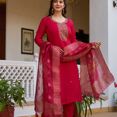 Viscose Chanderi With Embroidered Beads Top Bottom Suit Set