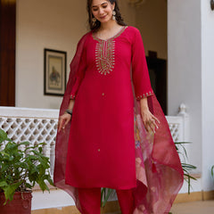 Viscose Chanderi With Embroidered Beads Top Bottom Suit Set