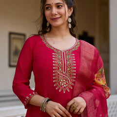Viscose Chanderi With Embroidered Beads Top Bottom Suit Set
