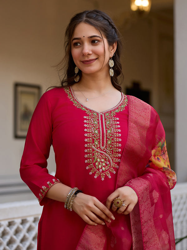 Viscose Chanderi With Embroidered Beads Top Bottom Suit Set