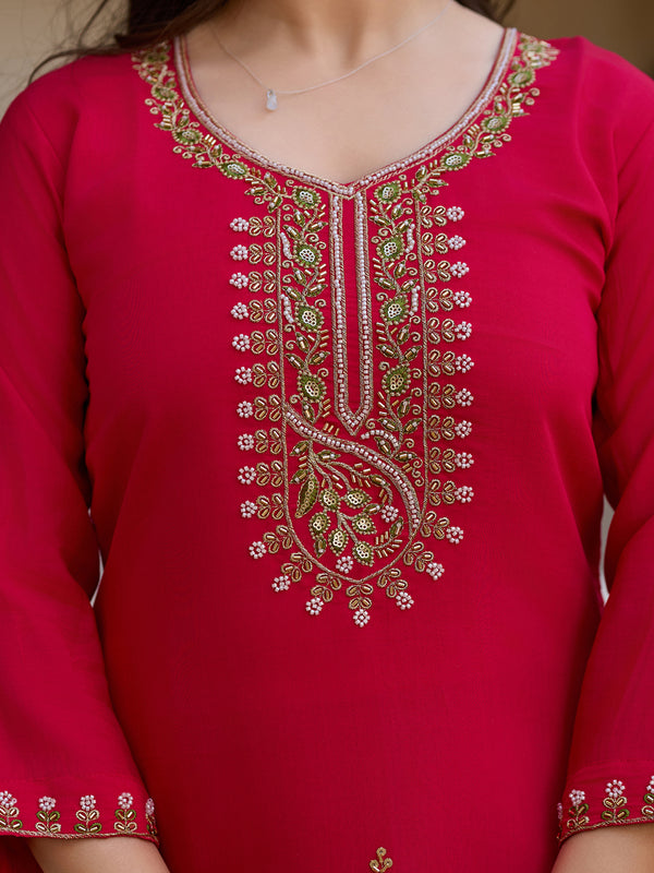 Viscose Chanderi With Embroidered Beads Top Bottom Suit Set