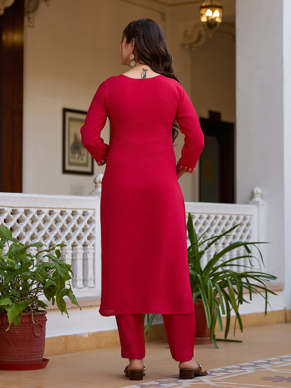 Viscose Chanderi With Embroidered Beads Top Bottom Suit Set