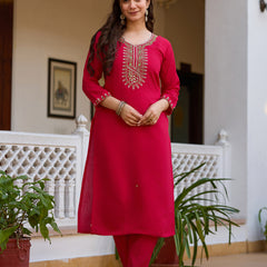 Viscose Chanderi With Embroidered Beads Top Bottom Suit Set