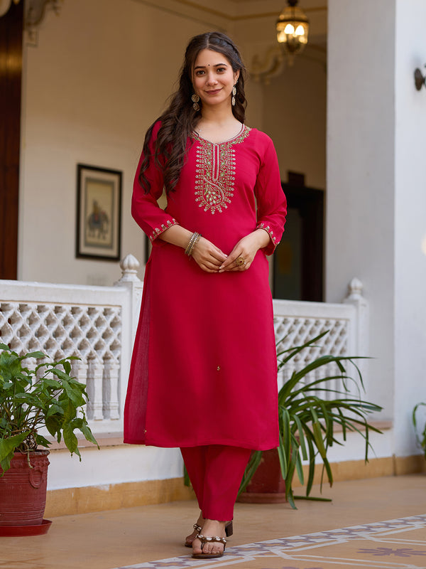 Viscose Chanderi With Embroidered Beads Top Bottom Suit Set