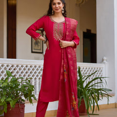 Viscose Chanderi With Embroidered Beads Top Bottom Suit Set
