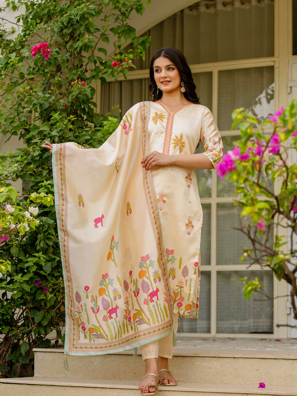 Viscose Assam Silk With Embroidered Beads