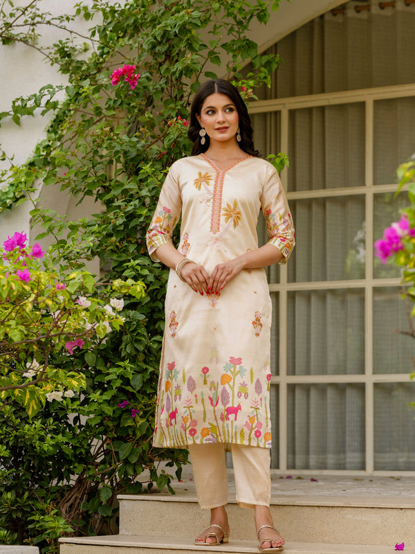 Viscose Assam Silk With Embroidered Beads