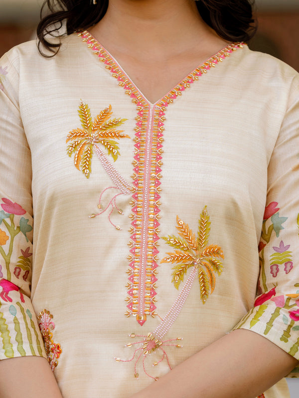 Viscose Assam Silk With Embroidered Beads