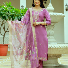 Viscose Chanderi Silk With Embroidered Beads Top Bottom Suit Set