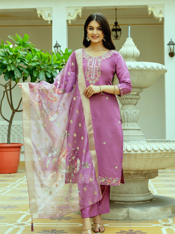 Viscose Chanderi Silk With Embroidered Beads Top Bottom Suit Set