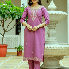 Viscose Chanderi Silk With Embroidered Beads Top Bottom Suit Set