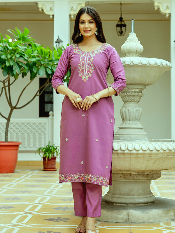 Viscose Chanderi Silk With Embroidered Beads Top Bottom Suit Set