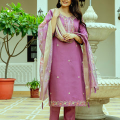 Viscose Chanderi Silk With Embroidered Beads Top Bottom Suit Set