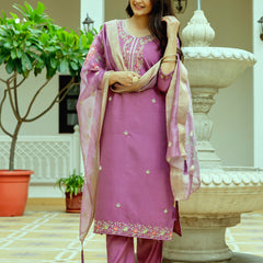 Viscose Chanderi Silk With Embroidered Beads Top Bottom Suit Set