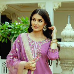 Viscose Chanderi Silk With Embroidered Beads Top Bottom Suit Set