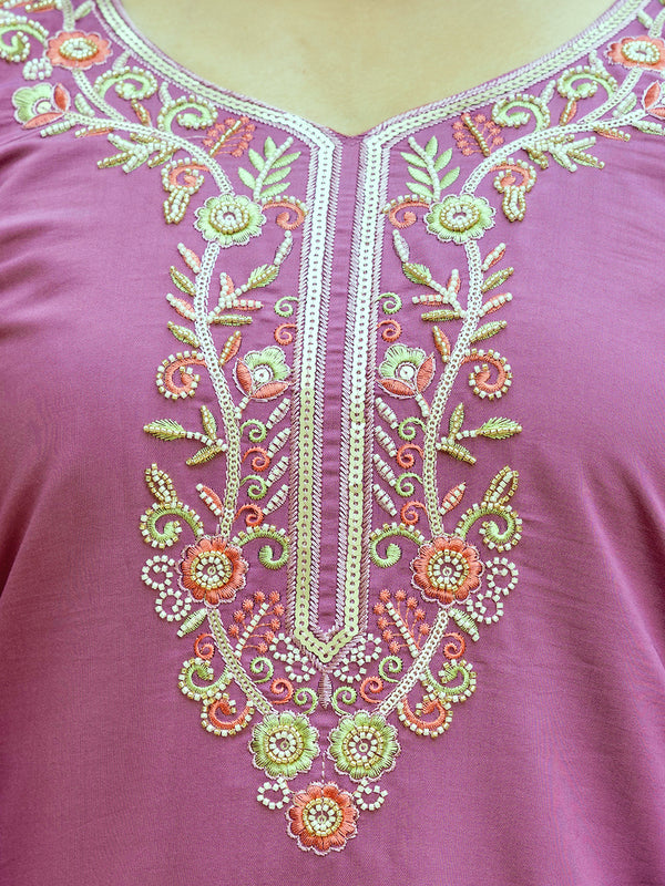 Viscose Chanderi Silk With Embroidered Beads Top Bottom Suit Set