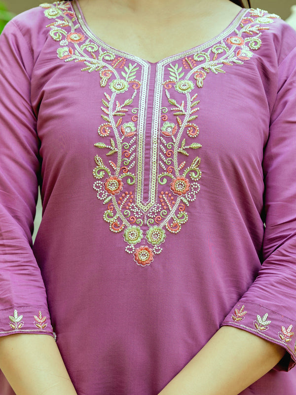 Viscose Chanderi Silk With Embroidered Beads Top Bottom Suit Set