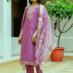 Viscose Chanderi Silk With Embroidered Beads Top Bottom Suit Set