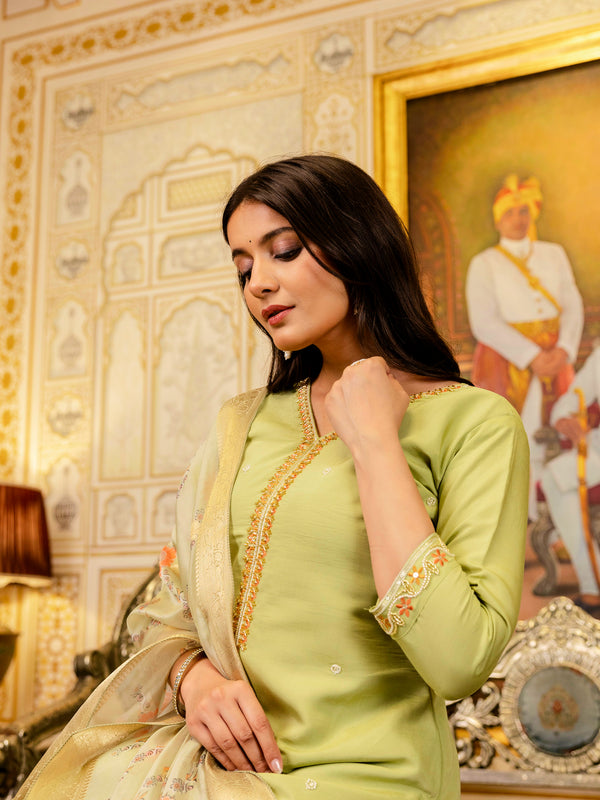 Viscose Simer With Embroidery Top Bottom Suit Set