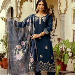 Viscose Chanderi With Embroidery Top Bottom Suit Set