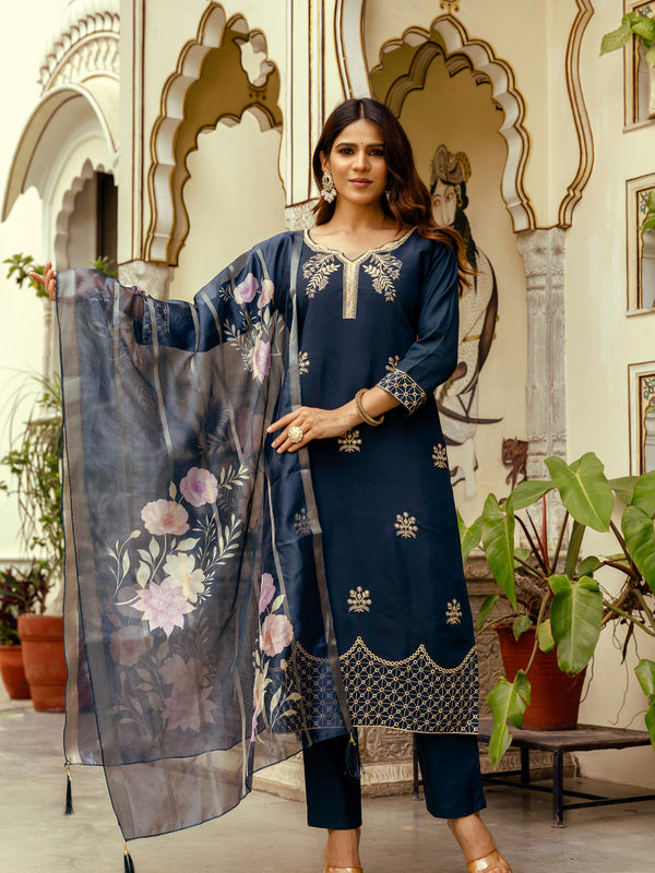 Viscose Chanderi With Embroidery Top Bottom Suit Set