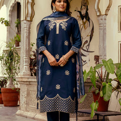 Viscose Chanderi With Embroidery Top Bottom Suit Set