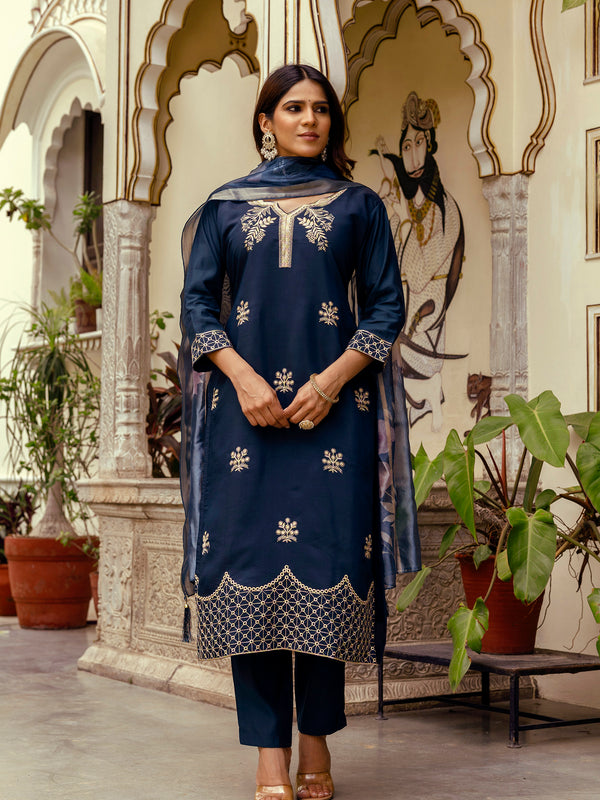 Viscose Chanderi With Embroidery Top Bottom Suit Set
