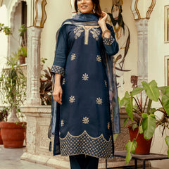 Viscose Chanderi With Embroidery Top Bottom Suit Set