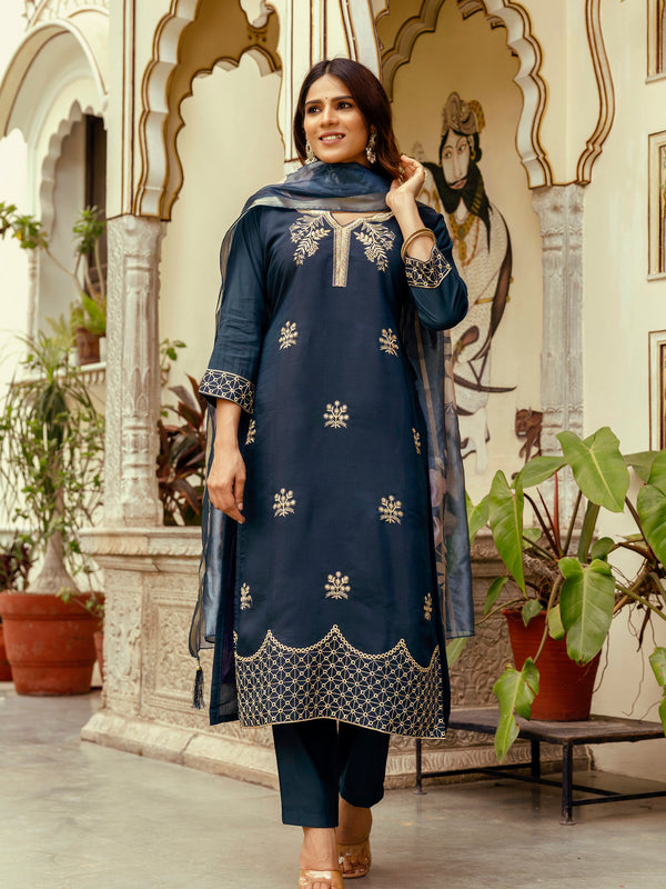 Viscose Chanderi With Embroidery Top Bottom Suit Set