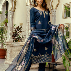 Viscose Chanderi With Embroidery Top Bottom Suit Set