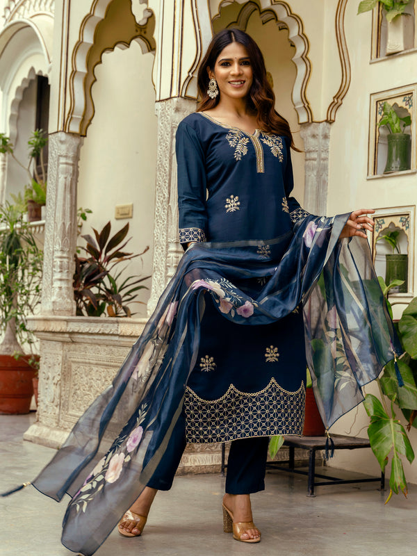 Viscose Chanderi With Embroidery Top Bottom Suit Set