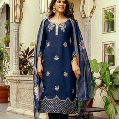 Viscose Chanderi With Embroidery Top Bottom Suit Set