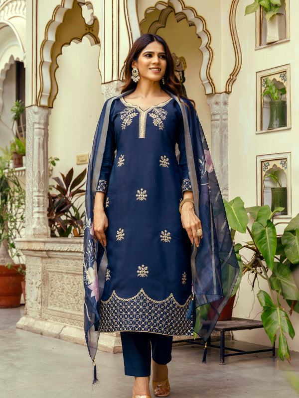 Viscose Chanderi With Embroidery Top Bottom Suit Set