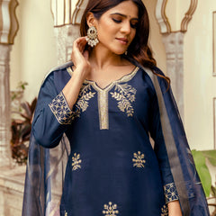 Viscose Chanderi With Embroidery Top Bottom Suit Set