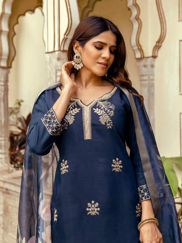 Viscose Chanderi With Embroidery Top Bottom Suit Set