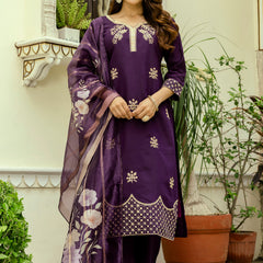 Viscose Chanderi With Embroidery Top Bottom Suit Set