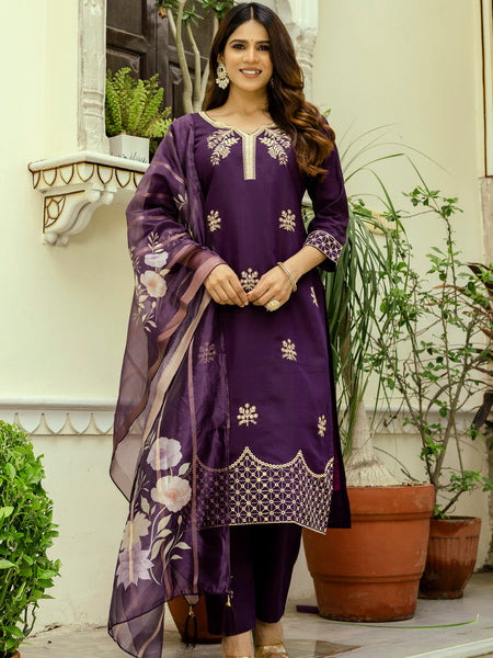 Viscose Chanderi With Embroidery Top Bottom Suit Set