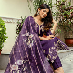 Viscose Chanderi With Embroidery Top Bottom Suit Set