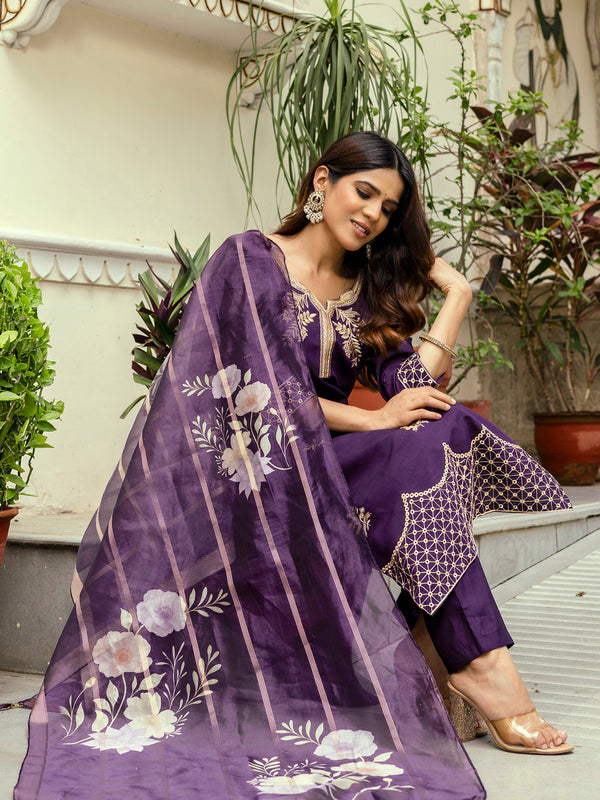 Viscose Chanderi With Embroidery Top Bottom Suit Set