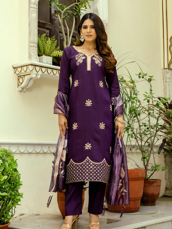 Viscose Chanderi With Embroidery Top Bottom Suit Set