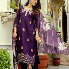 Viscose Chanderi With Embroidery Top Bottom Suit Set