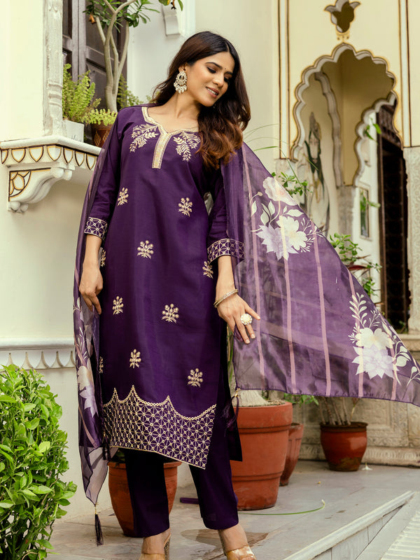 Viscose Chanderi With Embroidery Top Bottom Suit Set
