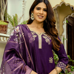 Viscose Chanderi With Embroidery Top Bottom Suit Set