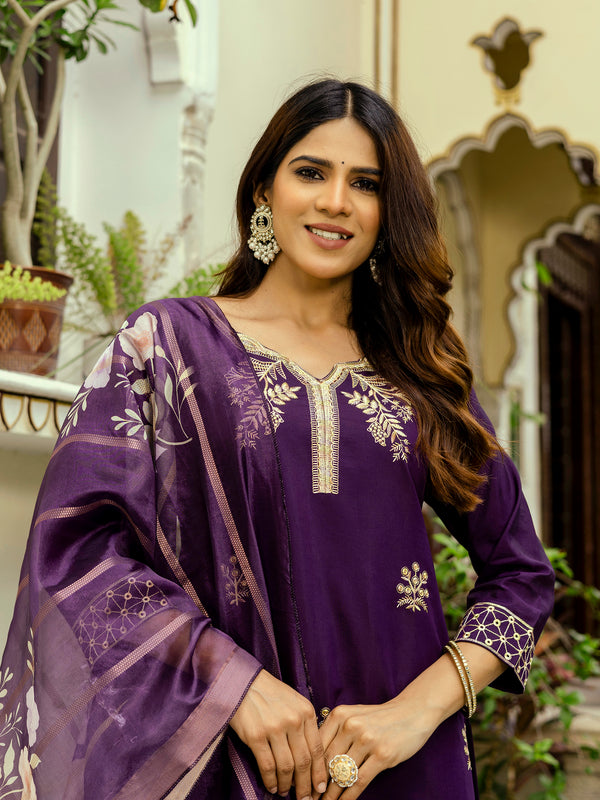 Viscose Chanderi With Embroidery Top Bottom Suit Set