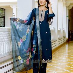 Viscose Chanderi With Embroidery Top Bottom Suit Set